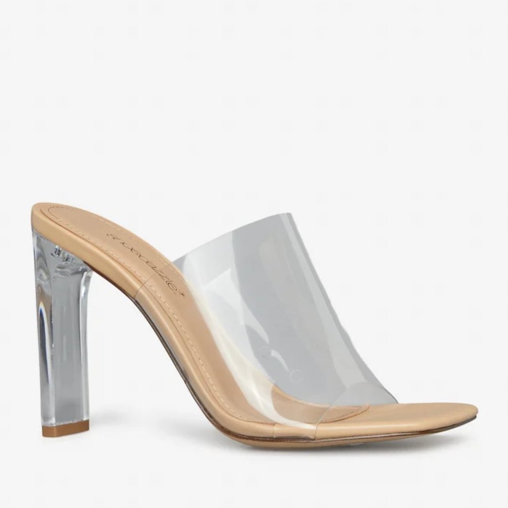 NEW IN BOX - Mirta Block Heel Lucite Sandal Beige